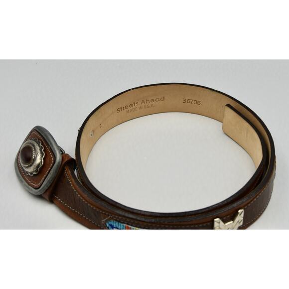 STREET AHEAD Beaded Western Leather Belt Embellished Buckle Size Small main image 8